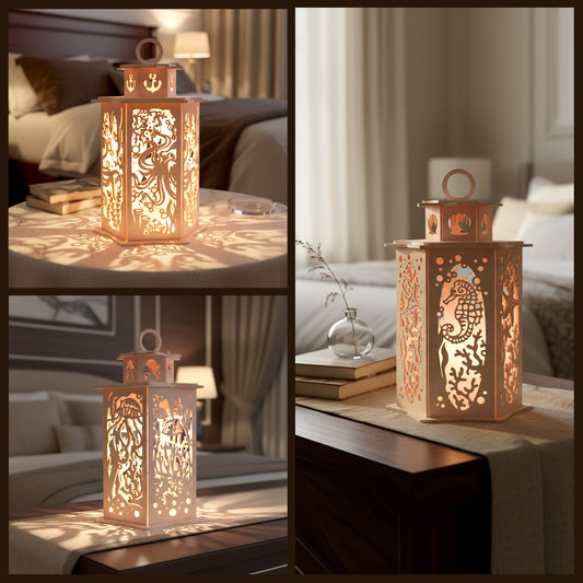 Jellyfish Lantern SVG | Ocean-Themed Laser Cut Lantern | Marine Life Night Light SVG | Layered Wooden Lantern for Glowforge, xTool & CNC