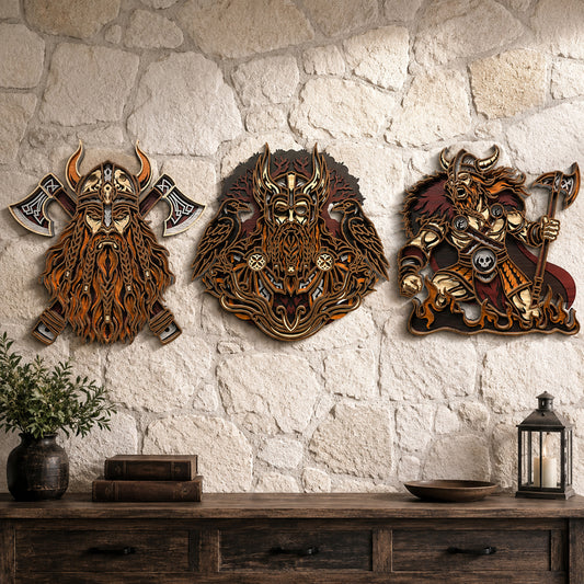 SVG DXF File Multilayer Viking Warrior Odin Bundle Laser Cut 3D Norse Mythology Design for Glowforge Wall Art Home Decor | CUTSVG.COM