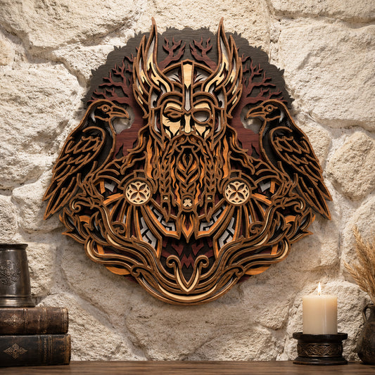 SVG DXF File Multilayer Viking Odin Laser Cut 3D Norse Mythology Design for Glowforge Wall Art Home Decor | CUTSVG.COM
