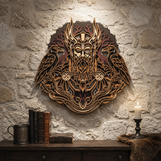 SVG DXF File Multilayer Viking Odin Laser Cut 3D Norse Mythology Design for Glowforge Wall Art Home Decor | CUTSVG.COM