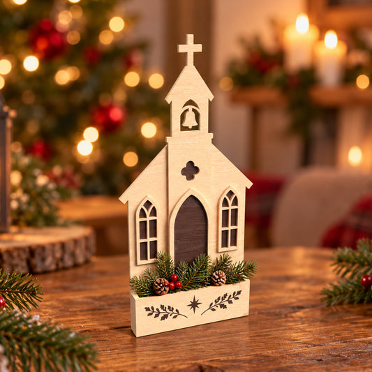 Christmas Church Decor Bundle Laser Cut File, 3 Wooden Church Designs, Christian Holiday Table Decor, Religious Christmas Digital Download
