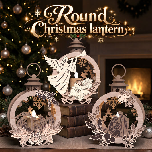 Christmas Round Lantern Bundle Laser Cut File, Nativity Angel Candle Holder, Religious Wooden Holiday Decor, 3 Designs