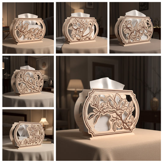 Bird & Flower Tissue Box Holder SVG | Elegant Floral Tissue Box Cover Laser Cut File | Decorative Wooden Tissue Holder SVG | Nature-Inspired Home Decor for Glowforge, xTool & CNC