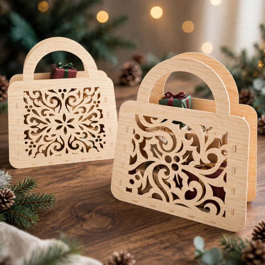 Bundle 3 Christmas Gift Bag Laser Cut Files, Wooden Holiday Treat Bag, Christmas Gift Box, Laser Cut Basket, Digital Download (Copy)