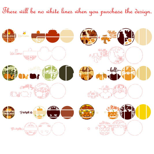 Thanksgiving Welcome Round Sign Bundle Laser Cut Files SVG DXF | Fall Pumpkin Turkey Door Decor Templates | Glowforge LightBurn Digital Download