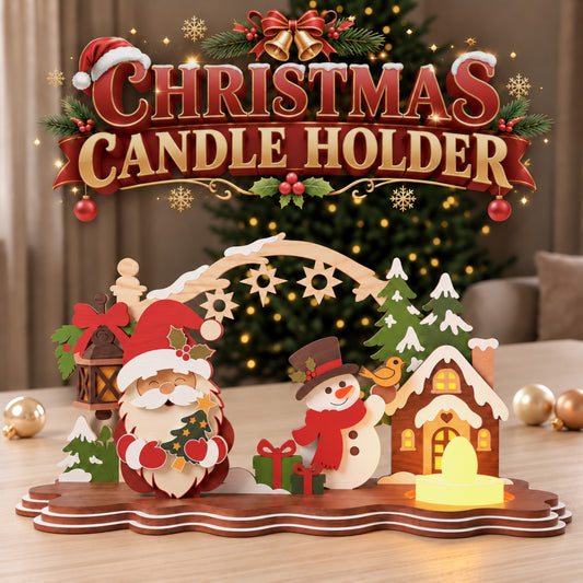 Christmas Candle Holder Laser Cut File, Santa Snowman Winter Scene, Wooden Tea Light Table Decor, Holiday Centerpiece, Digital Download