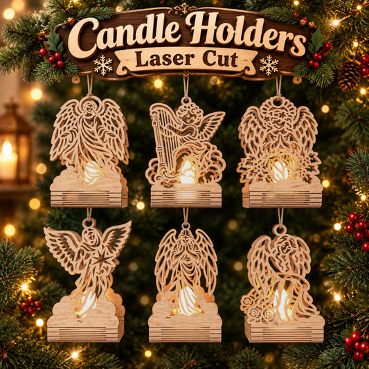 Bundle 6 Angel Candle Holder Laser Cut Files, Wooden Christmas Tea Light Decor, Christian Angel Holiday Decor, Digital Download