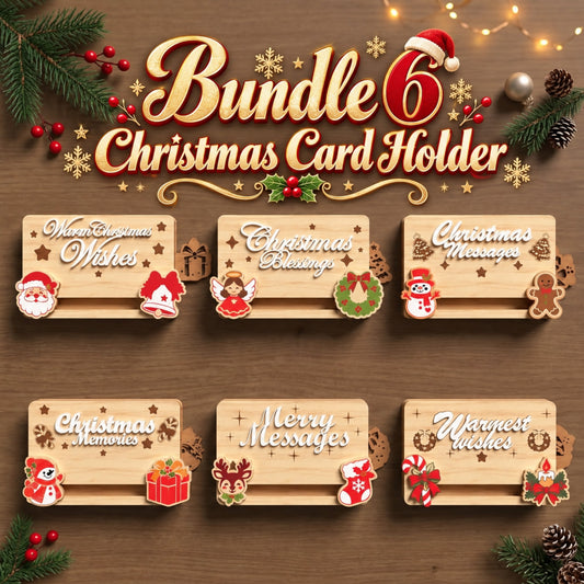 Christmas Card Holder Laser Cut Bundle, Wooden Holiday Card Display, Christmas Message Stand, Tabletop Decor Digital Download