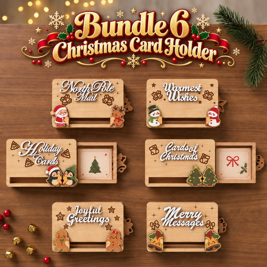 Christmas Card Holder Bundle of 6, Wooden Holiday Greeting Card Display, Laser Cut Christmas Table Decor, Card Stand Digital Download