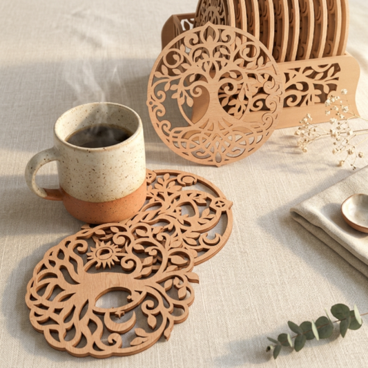 SVG DXF File Tree of Life Coaster Bundle Laser Cut Celtic Moon Vector Design for Glowforge Wall Art Home Decor | CUTSVG.COM