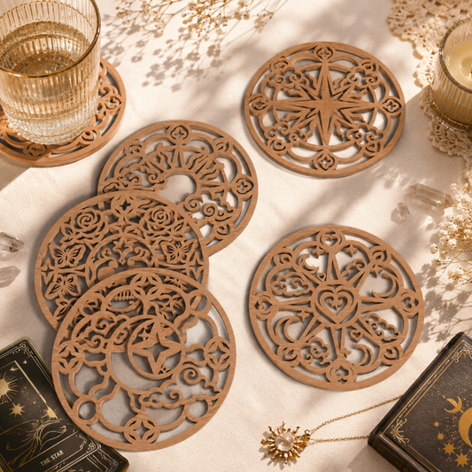 SVG DXF File Celestial Mystical Wooden Coaster Bundle Laser Cut Vector Design for Glowforge 3D Wood Wall Art Home Decor | CUTSVG.COM