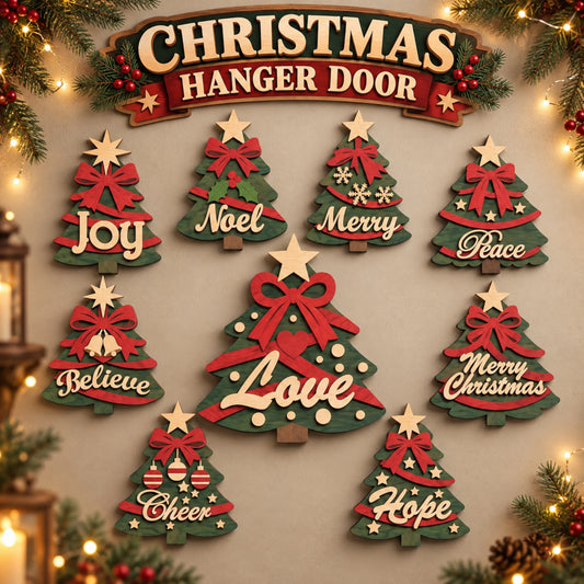 Bundle 9 Christmas Tree Door Hanger Laser Cut Files, Layered Wooden Holiday Sign SVG, Christmas Wall Decor, Digital Download