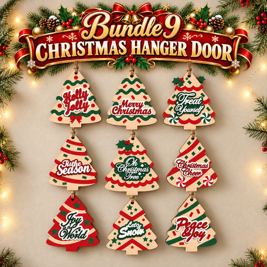Christmas tree door hanger bundle, 9 layered holiday signs, wooden Christmas wall decor, laser cut file, digital download
