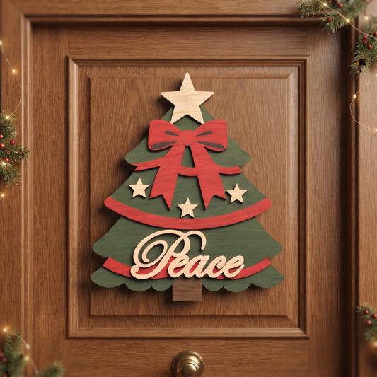 Bundle 9 Christmas Tree Door Hanger Laser Cut Files, Layered Wooden Holiday Sign SVG, Christmas Wall Decor, Digital Download