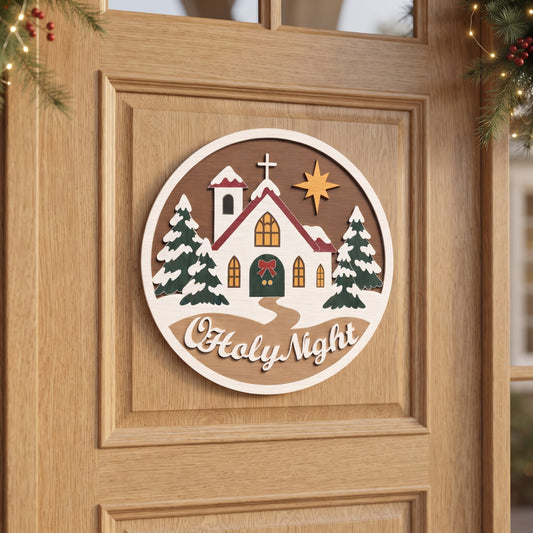 Christmas Door Hanger Bundle Laser Cut File, 9 Round Wooden Holiday Signs, Nativity Santa Snowman Wall Decor, Digital Download
