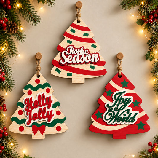 Christmas tree door hanger bundle, 9 layered holiday signs, wooden Christmas wall decor, laser cut file, digital download
