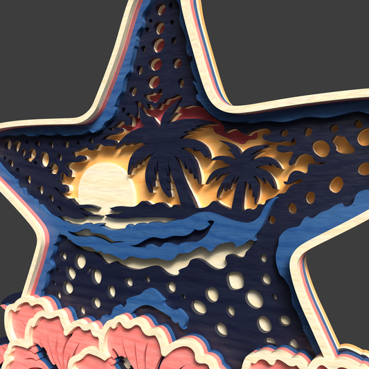Starfish Beach SVG | Layered Tropical Ocean Starfish Laser Cut File | Hibiscus Coastal Wall Art SVG | Summer Sea Life Decor for Glowforge, xTool & CNC