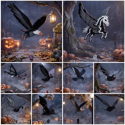 3D Halloween Kinetic Mobile Hanging Ornament Spooky Bat Crow Skeleton Horse Bundle Laser Cut Vector Design for Glowforge Table Decor