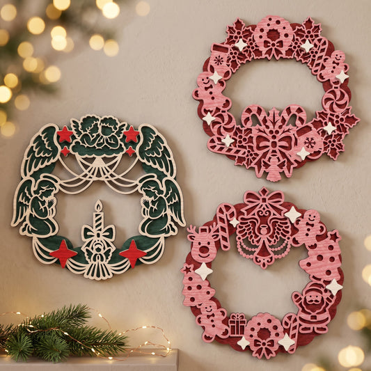 Christmas Door Sign Laser Cut Bundle, 6 Wooden Wreath Holiday Decor Digital Designs