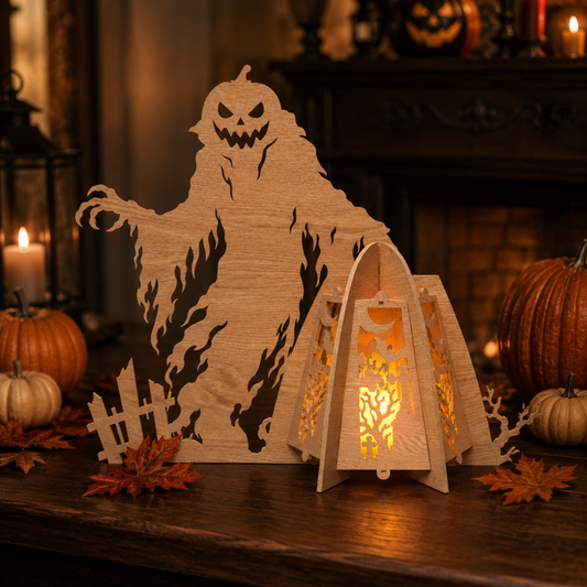 3D Halloween Lantern Tea Light Holder Spooky Grim Reaper Witch Anubis Bundle Laser Cut Vector Design for Glowforge Table Decor
