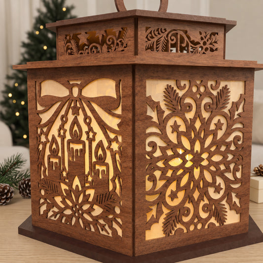3D Multilayer Christmas Candle Lantern SVG DXF Holiday Festive Light Box Laser Cut Files Compatible with All Machines