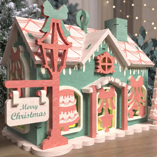 Multilayer Christmas Cottage Ornament 3D Gingerbread House Hanging Plaque Vector Design File Compatible with All Laser Cutting Machines and CNC Routers