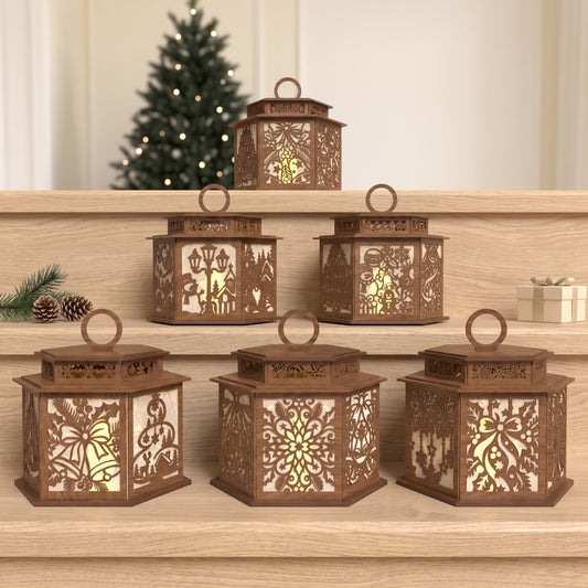 3D Multilayer Christmas Lanterns Bundle SVG DXF Holiday Festive Light Boxes Laser Cut Files Compatible with All Machines