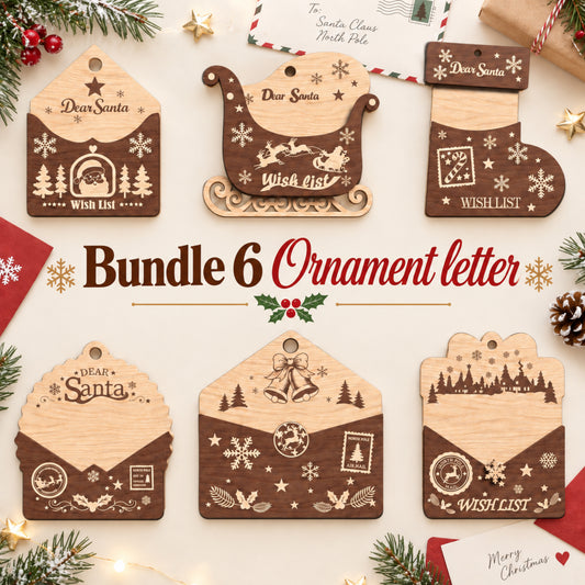 Christmas Santa Letter Holder Ornament Bundle, 6 Wish List Laser Cut Files, Wooden Holiday Decor