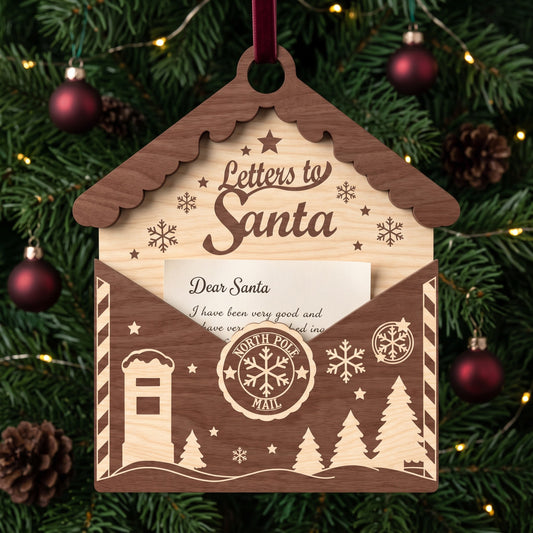 Letter to Santa Ornament Laser Cut Bundle, 6 Christmas Wish List Holder Wooden Digital Designs