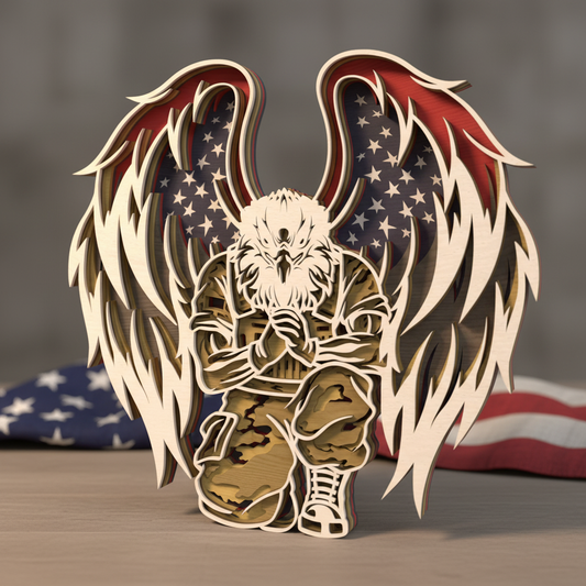 Patriotic Eagle Soldier Memorial SVG | Layered Military Tribute Wood Art Laser Cut File | Veteran Remembrance Decor for Glowforge, xTool & CNC