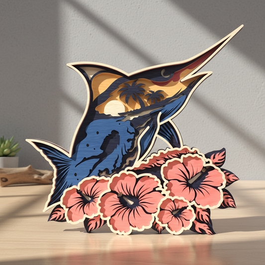 Layered Manta Ray SVG | Tropical Ocean Manta Ray Laser Cut SVG | 3D Sea Life Wooden Decor | Hibiscus Coastal Wall Art SVG | Glowforge xTool CNC SVG File