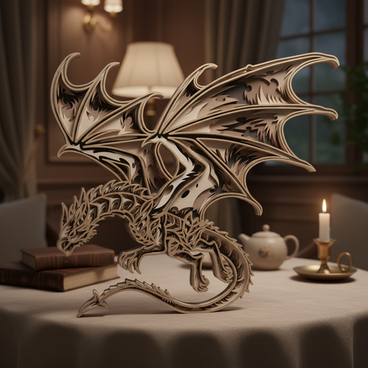 Dragon Wall Art SVG | Fantasy Dragon Laser Cut Wall Decor | Layered Wooden Dragon SVG | Glowforge, xTool & CNC Dragon Silhouette File