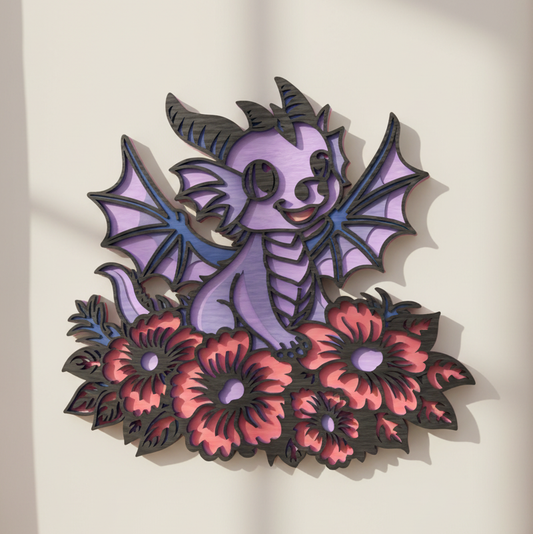 Cute Baby Dragon Layered SVG | Kawaii Dragon Laser Cut File | Fantasy Dragon Nursery Decor SVG | 3D Wooden Dragon Wall Art for Glowforge, xTool & CNC