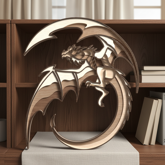 Dragon Circle Layered SVG | Flying Dragon Wall Art Laser Cut File | Fantasy Dragon Mandala SVG | 3D Wooden Dragon Decor for Glowforge, xTool & CNC