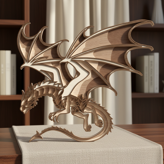 Dragon Layered SVG | Fantasy Dragon Wall Art Laser Cut File | 3D Dragon Wooden Decor SVG | Mythical Creature Layered Design for Glowforge, xTool & CNC