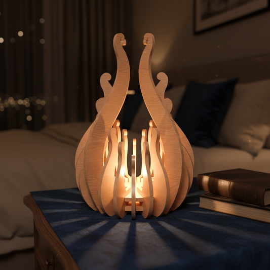 Flame Wooden Lamp SVG | 3D Layered Fire Lantern Laser Cut File | Decorative Table Light for Glowforge, xTool & CNC