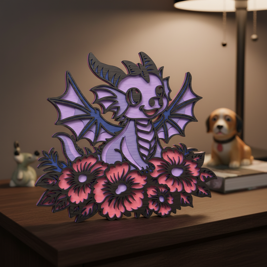 Cute Baby Dragon Layered SVG | Kawaii Dragon Laser Cut File | Fantasy Dragon Nursery Decor SVG | 3D Wooden Dragon Wall Art for Glowforge, xTool & CNC