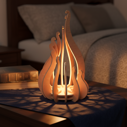 Flame Wooden Lamp SVG | 3D Layered Fire Lantern Laser Cut File | Decorative Table Light for Glowforge, xTool & CNC