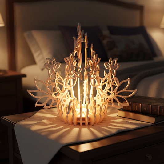 Flame Wooden Lamp SVG | 3D Layered Fire Lantern Laser Cut File | Decorative Table Light for Glowforge, xTool & CNC