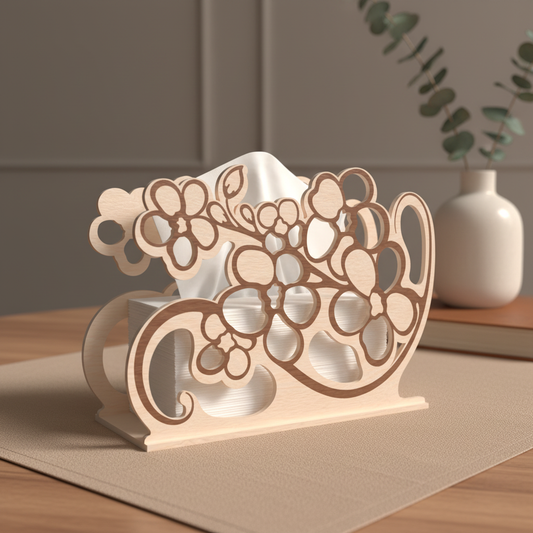 Lily Flower Tissue Box Holder SVG | Floral Tissue Box Cover Laser Cut File | Elegant Wooden Tissue Holder SVG | Layered Flower Home Decor for Glowforge, xTool & CNC