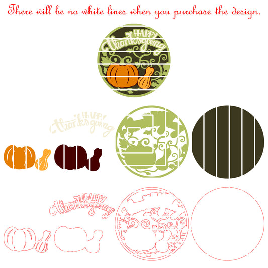 Happy Thanksgiving Pumpkin Round Sign Laser Cut File SVG DXF | Fall Door Decor Gourd Vine Wood Template | Glowforge LightBurn Digital Download