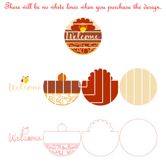 Turkey Welcome Thanksgiving Round Sign Laser Cut File SVG DXF | Fall Door Decor Pumpkin Vine Template | Glowforge LightBurn Digital Download