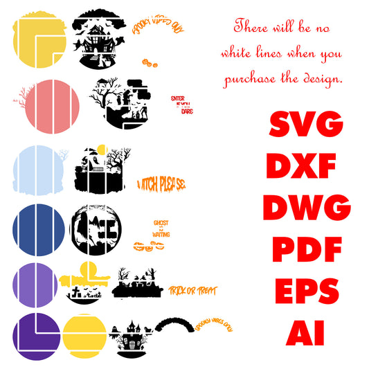 Halloween Round Sign Bundle Laser Cut Files SVG DXF | Trick or Treat Ghost Witch Haunted House Wall Decor | Glowforge LightBurn Digital Download