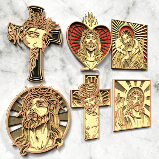 Jesus Religious Wall Art Bundle Laser Cut Files SVG DXF | Christian Cross Sacred Heart Good Shepherd Wood Templates | Glowforge LightBurn Digital Download