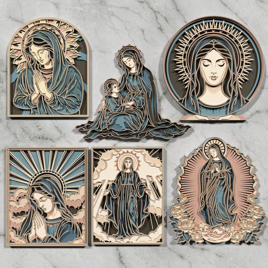 Virgin Mary Religious Wall Art Bundle Laser Cut Files SVG DXF | Catholic Christian Madonna Wood Templates | Glowforge LightBurn Digital Download