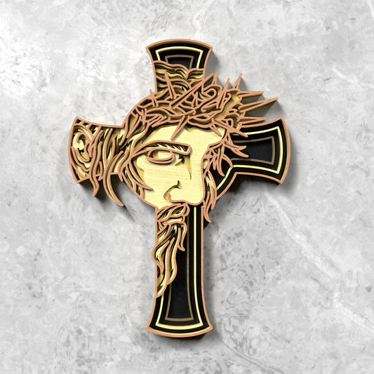 Jesus Cross Crown of Thorns Laser Cut File SVG DXF | Christian Religious Wall Art Template | Glowforge LightBurn Digital Download