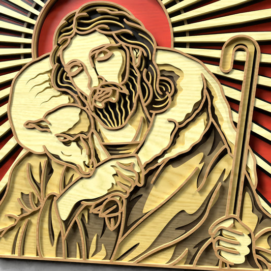 Jesus Good Shepherd Laser Cut File SVG DXF | Christian Religious Wall Art Wood Template | Glowforge LightBurn Digital Download