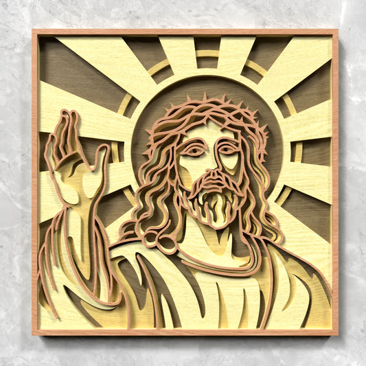 Jesus Christ Religious Wall Art Laser Cut File SVG DXF | Christian 3D Layered Wood Template | Glowforge LightBurn Digital Download