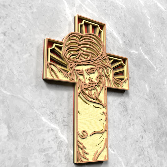 Jesus Cross Religious Wall Art Laser Cut File SVG DXF | Christian Crown of Thorns Wood Template | Glowforge LightBurn Digital Download