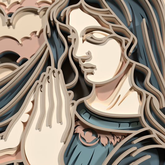 Praying Virgin Mary Wall Art Laser Cut File SVG DXF | Catholic Christian Religious Wood Template | Glowforge LightBurn Digital Download